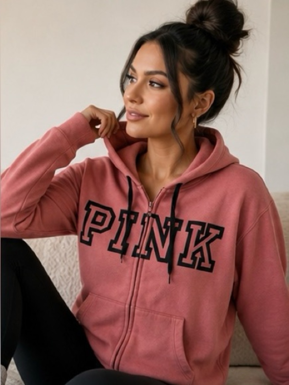 PINK Victoria’s Secret Full Zip Hoodie | Salmon Pink | Cozy Lounge Sweatshirt - Picture 1 of 16
